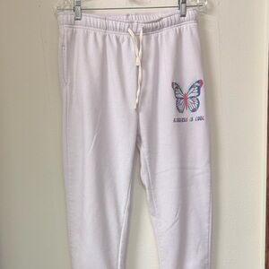 Woman’s Jr Brooklyn Cloth White Joggers with Butterfly Print